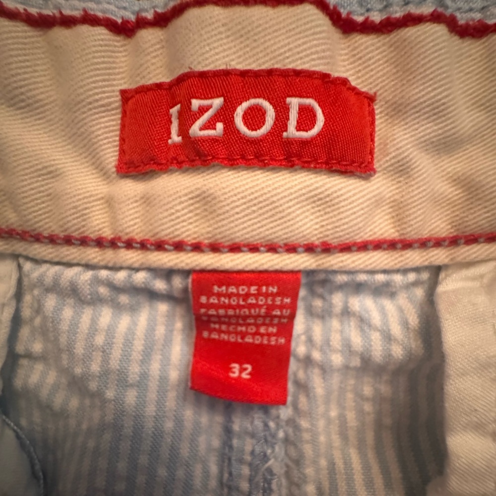 IZOD Classic Seersucker Golf Shorts Blue and White Striped Size 32 - Picture 6 of 6